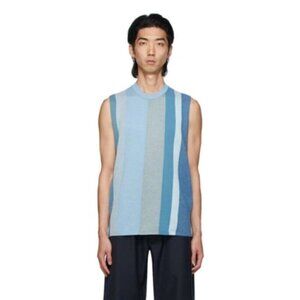 Comme Des Garcons Striped-Pattern Knit Sweater Vest Size M Blue